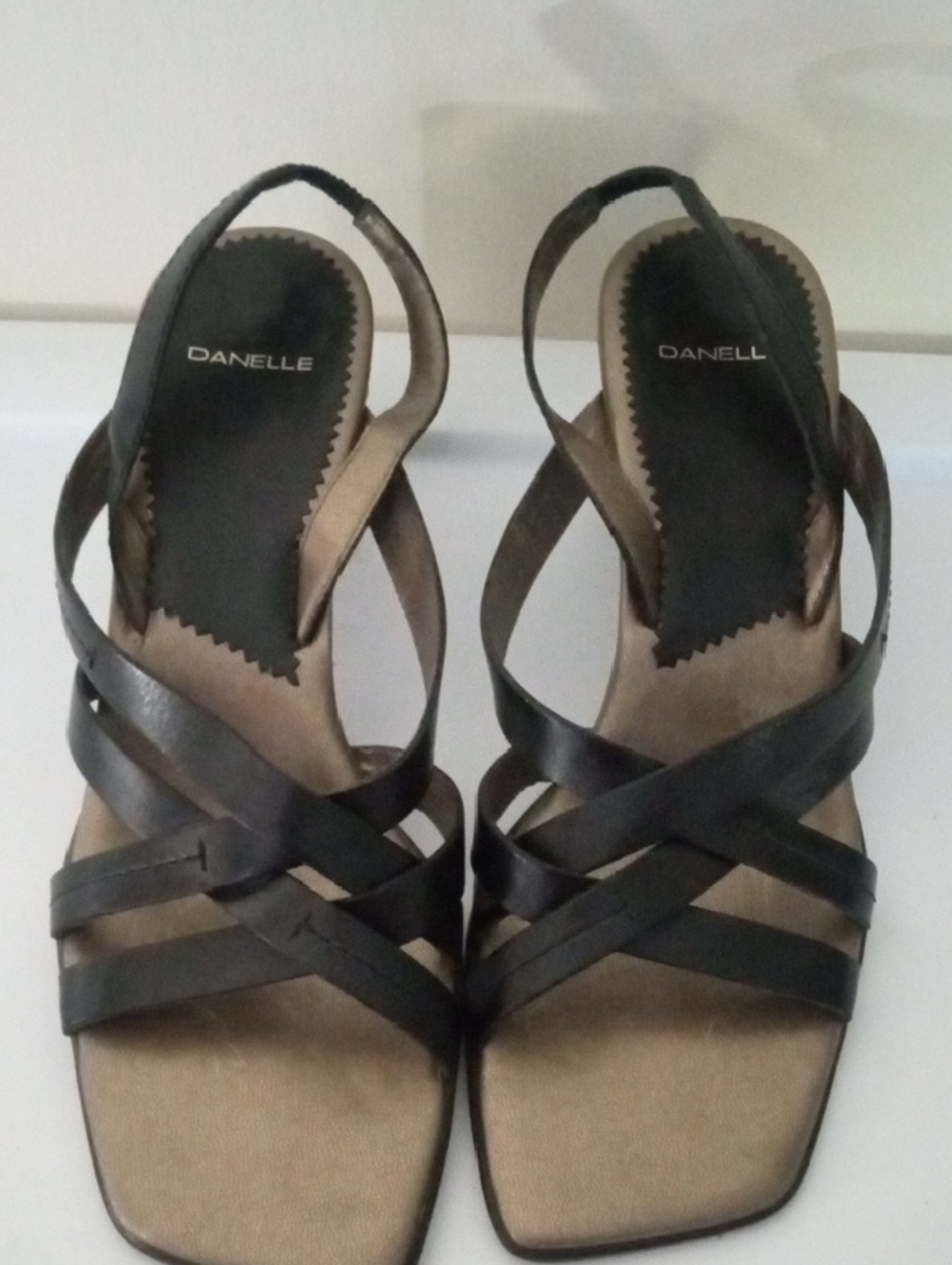 Danell Leather Black Strappy Slingback Sandals with Three Inch Heels Size 9M